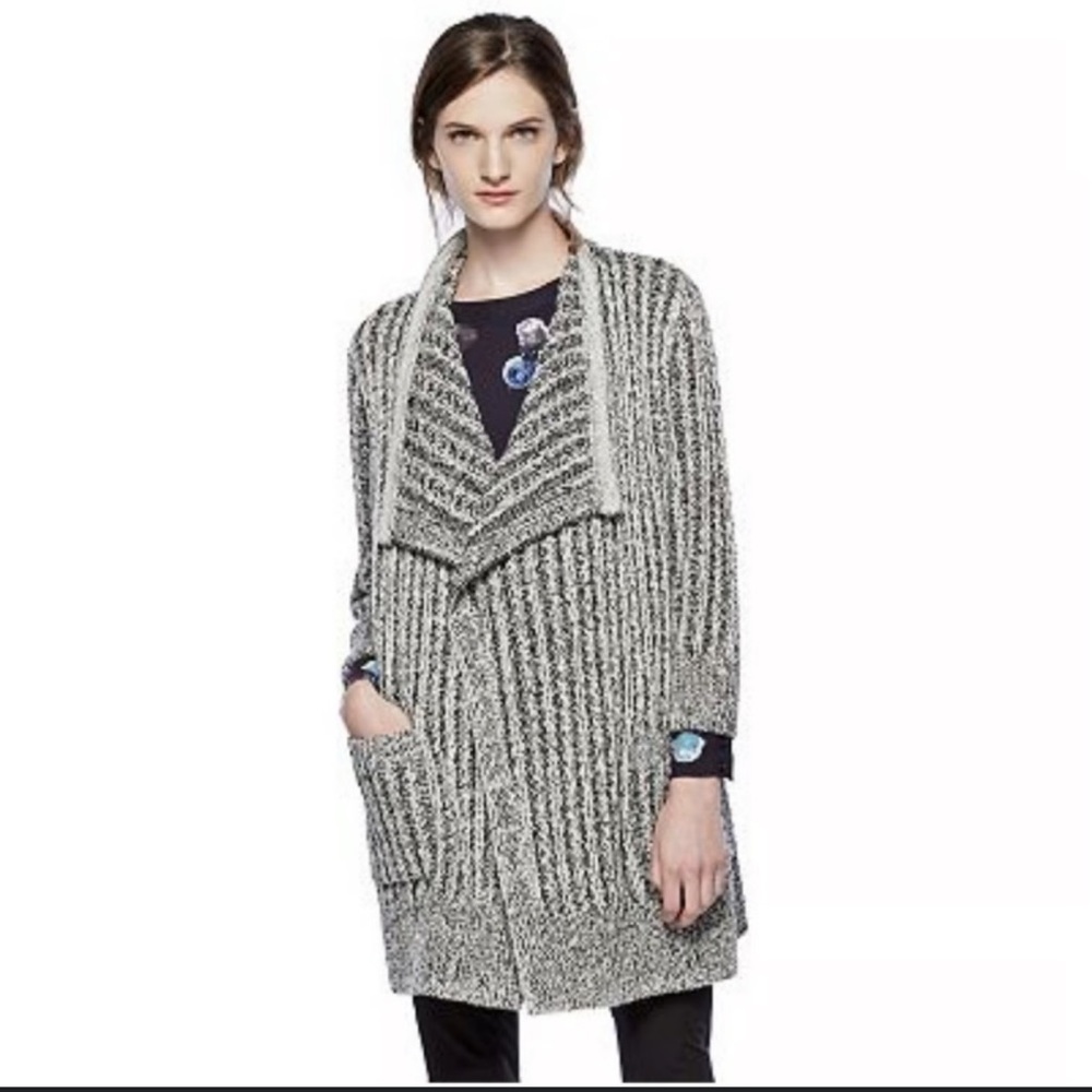 Thakoon Design Nation Drape Front Salt Pepper Ribbed Knitted Gray Cardigan